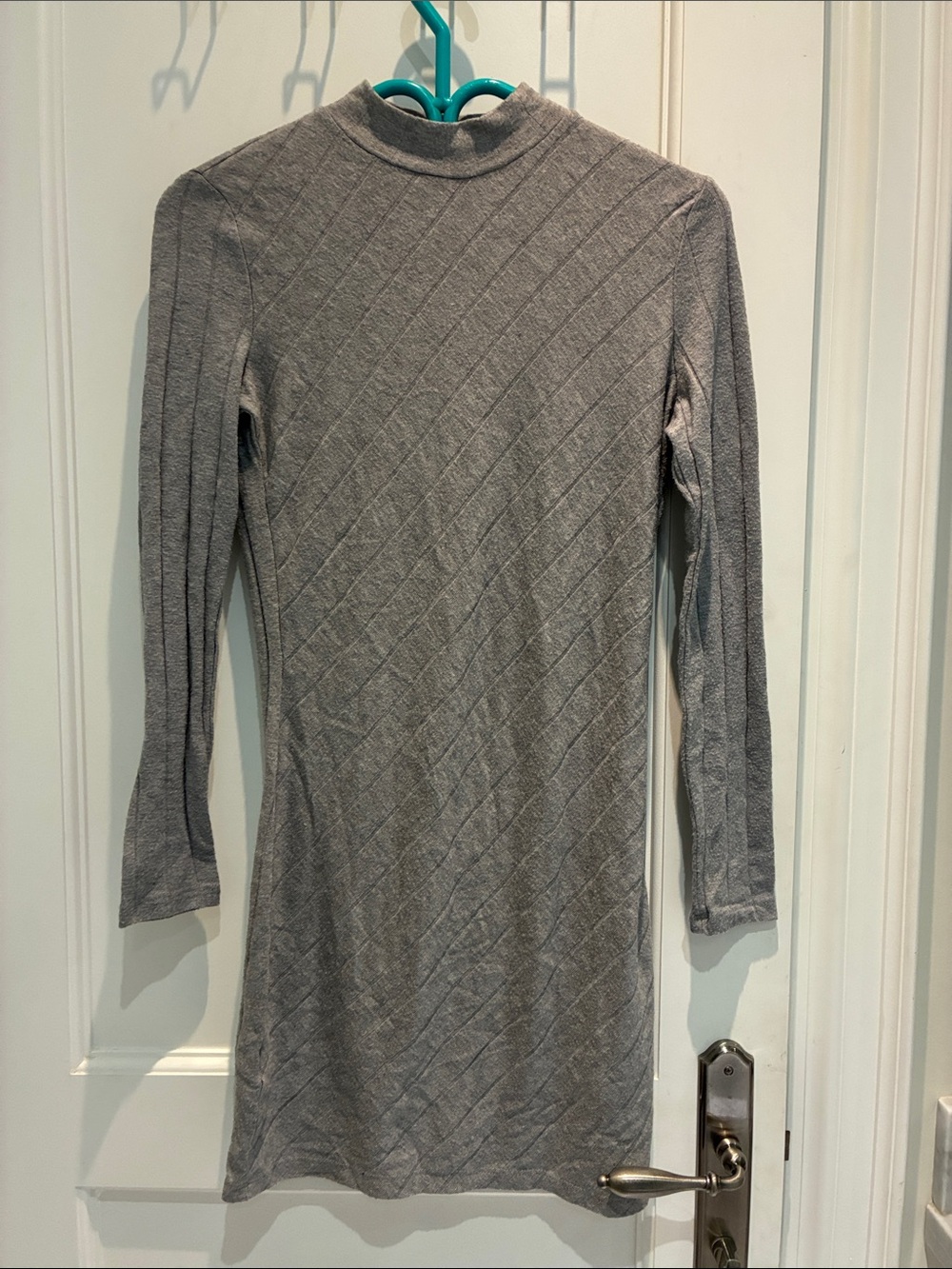 Mango Gray Ribbed Mock-Neck Long Sleeve Dress